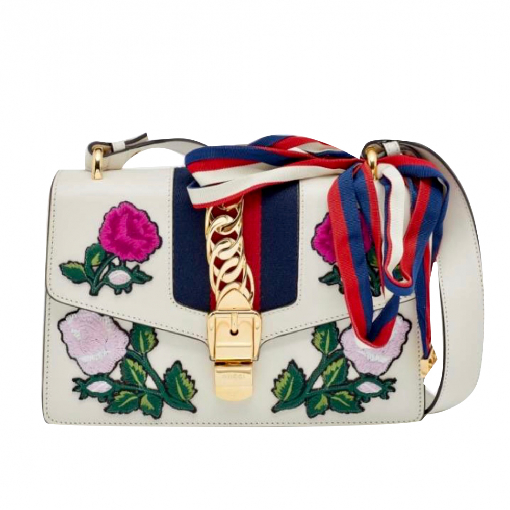 Sylvie Small leather off-white floral bag - Gucci | MyPrivateDressing