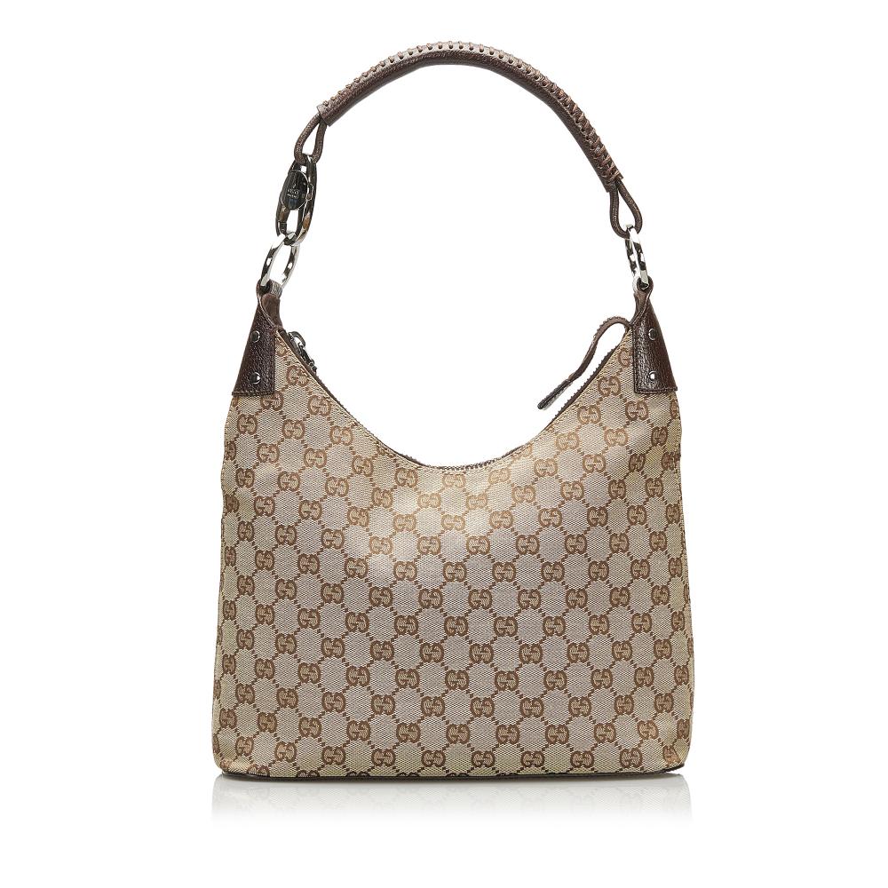 Gucci B Gucci Brown Beige Canvas Fabric GG Shoulder Bag Italy