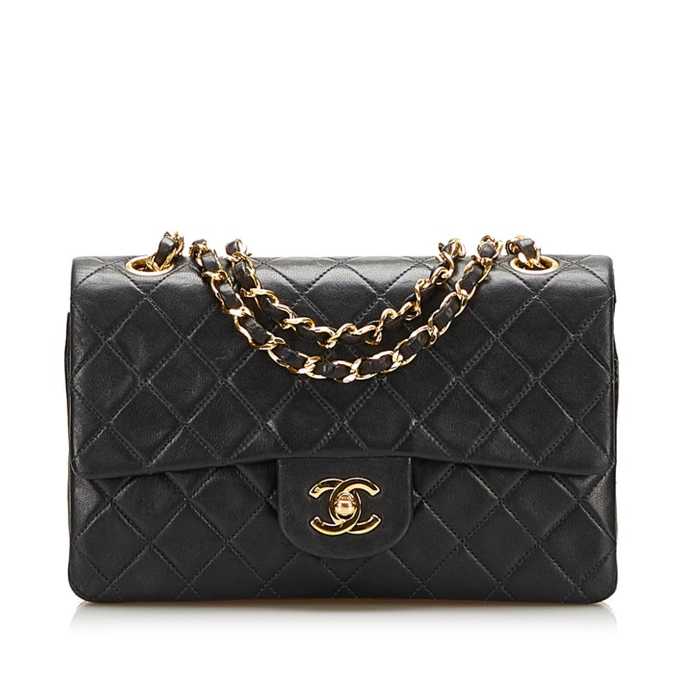 Chanel B Chanel Black Lambskin Leather Leather Small Classic Lambskin Double Flap Bag France