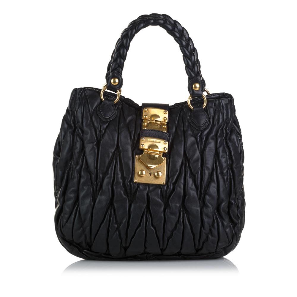 Miu Miu B Miu Miu Black Calf Leather Matelasse Handbag Turkey