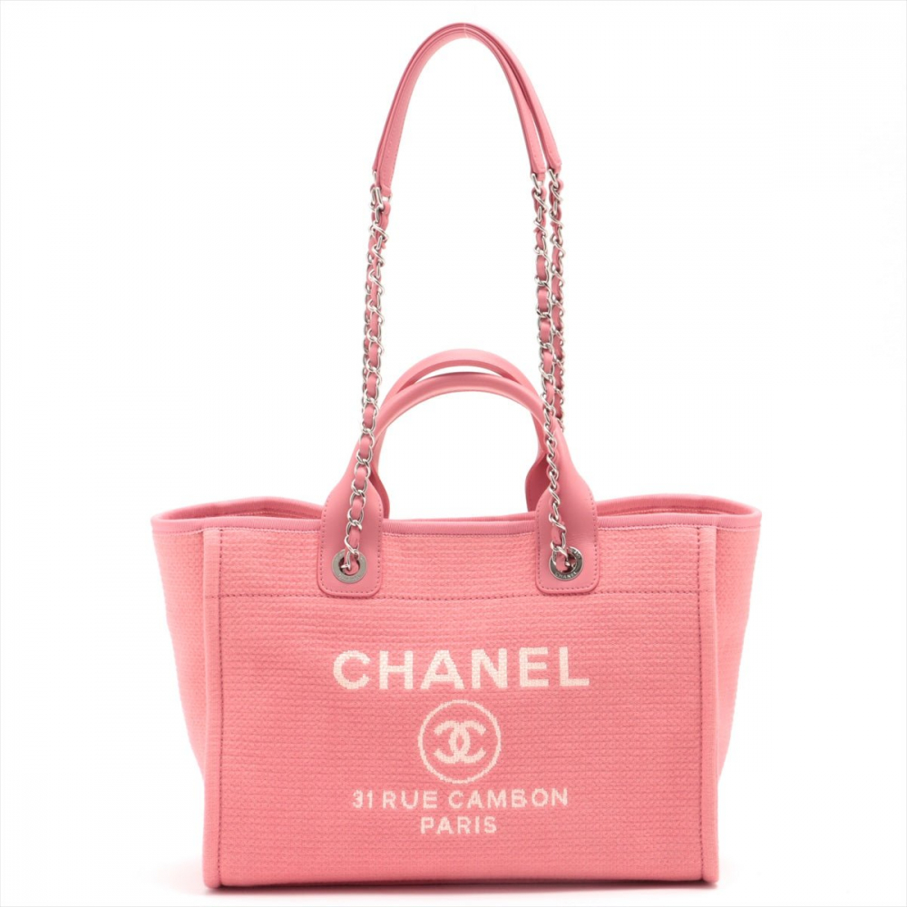 Chanel Deauville MM Canvas & Leather 2way Pink Silver