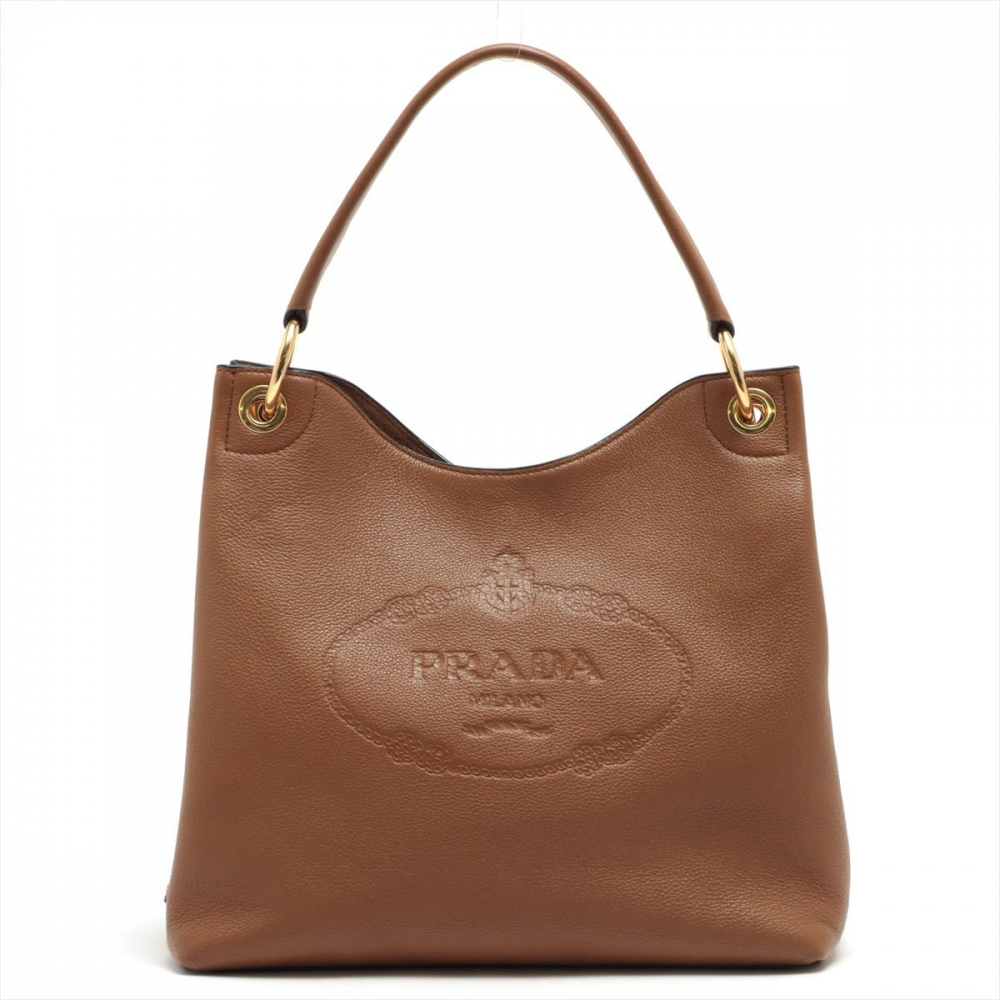 Prada Vitello Phenix Leather One Shoulder Brown