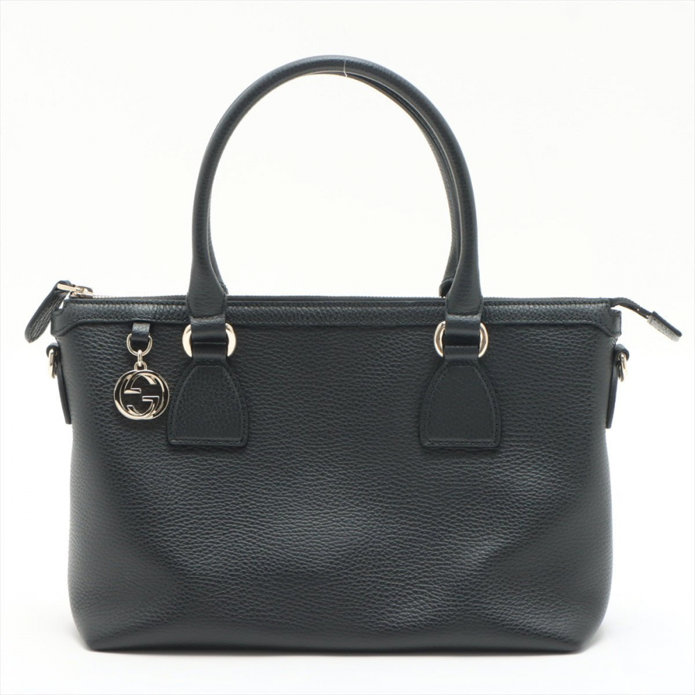 Gucci Leather Tote Calfskin GG Charm Black