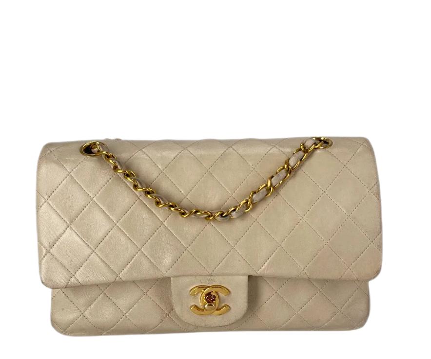 Chanel Beige Leather Medium Chanel Flap Bag