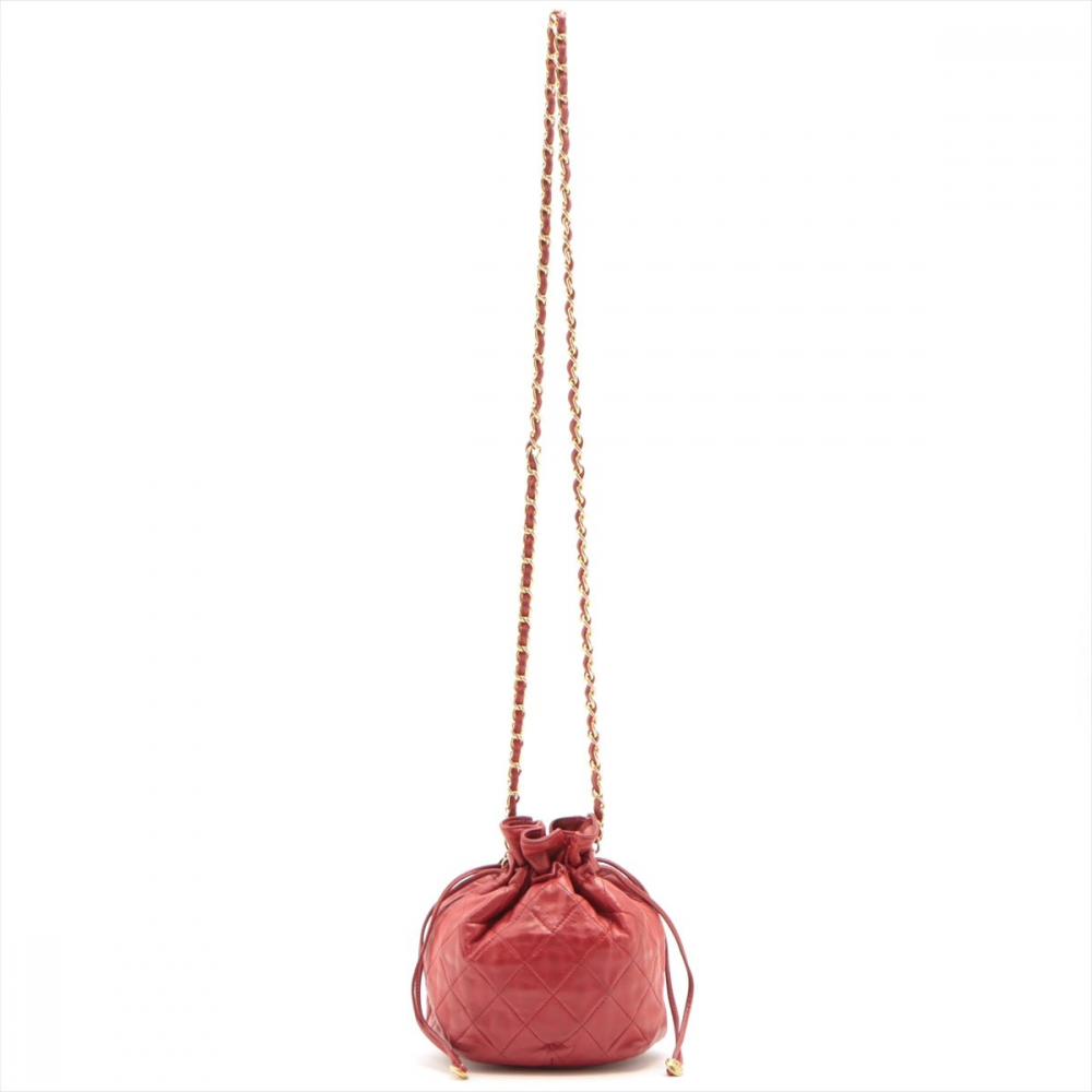 Chanel Mini Drawstring Bucket 1986-1988 Red Quilted Lambskin Gold