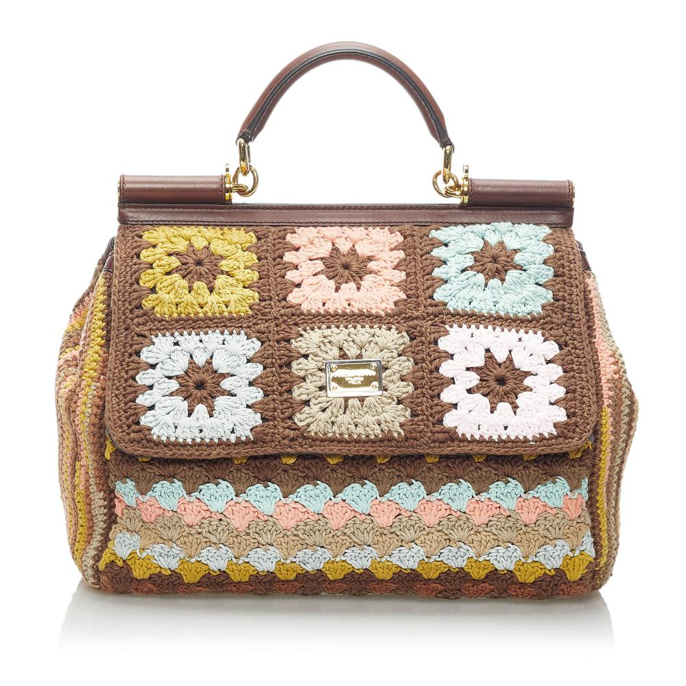 Dolce&Gabbana AB Dolce&Gabbana Brown Natural Material Miss Sicily Crochet Raffia Satchel Italy