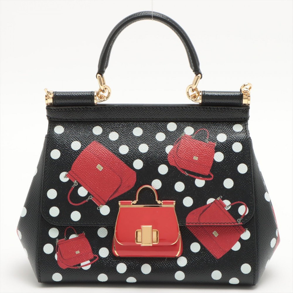 Dolce&Gabbana Sicily Polka Dots Small Dauphine Leather Black Bag