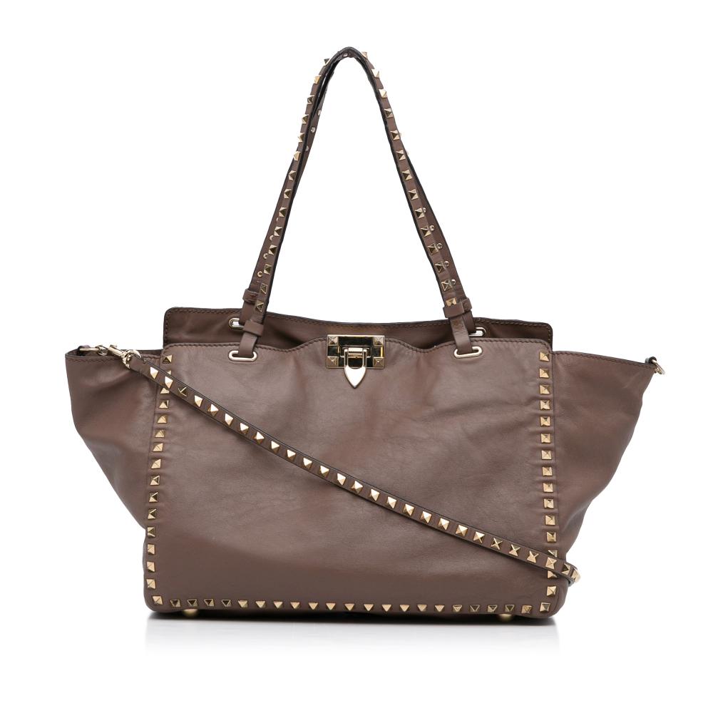 Valentino B Valentino Brown Calf Leather Rockstud Satchel Italy