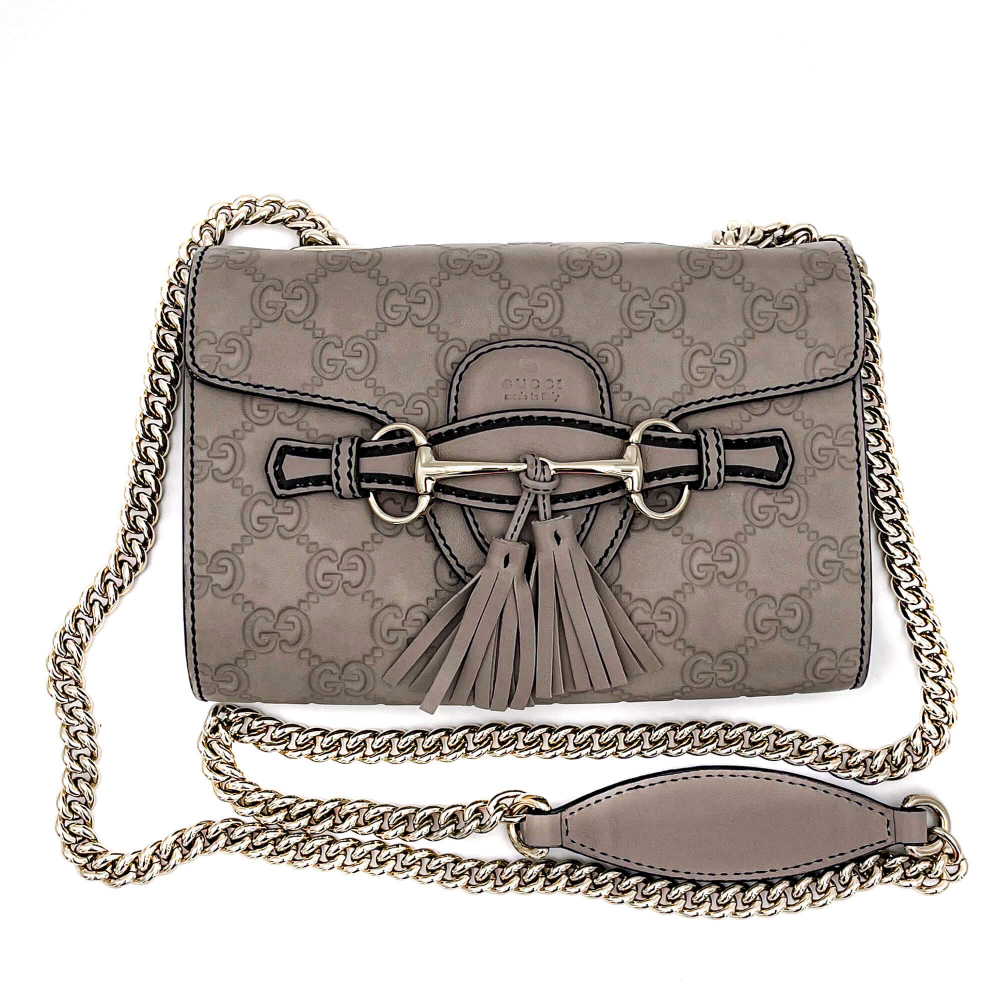 Gucci Emily Guccissima Grey Leather Chain bag