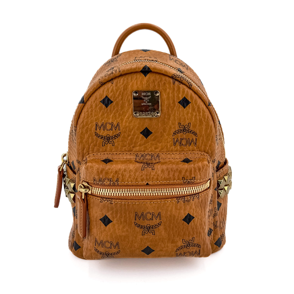 MCM X-Mini Stark Bebe Boo Side Studs Leather Backpack Cognac