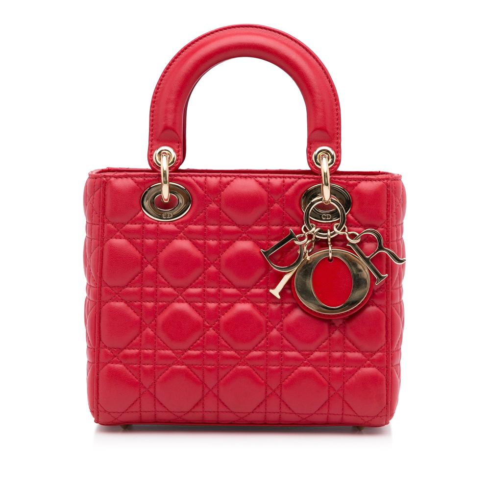 Christian Dior AB Dior Red Lambskin Leather Leather Small Cannage Lady Dior My ABCDior Italy