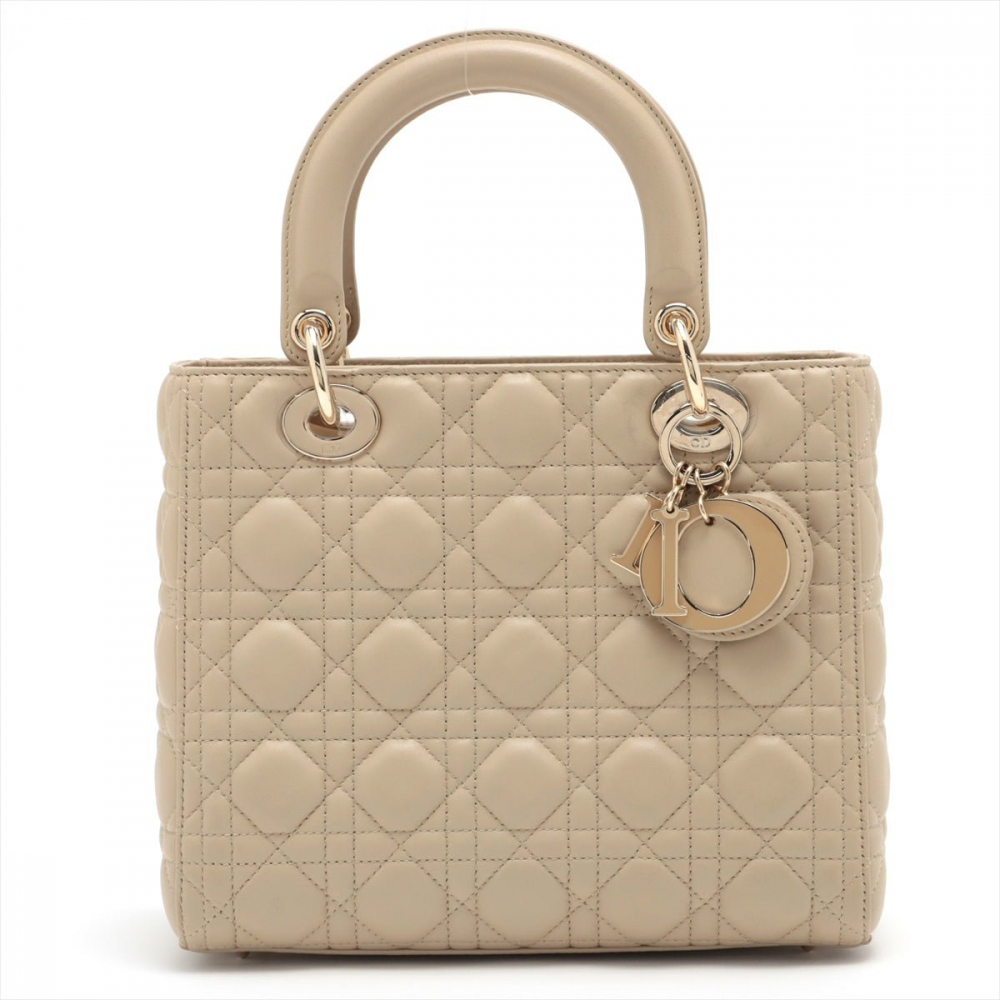 Christian Dior Lady Dior Medium Cannage Leather Beige Bag