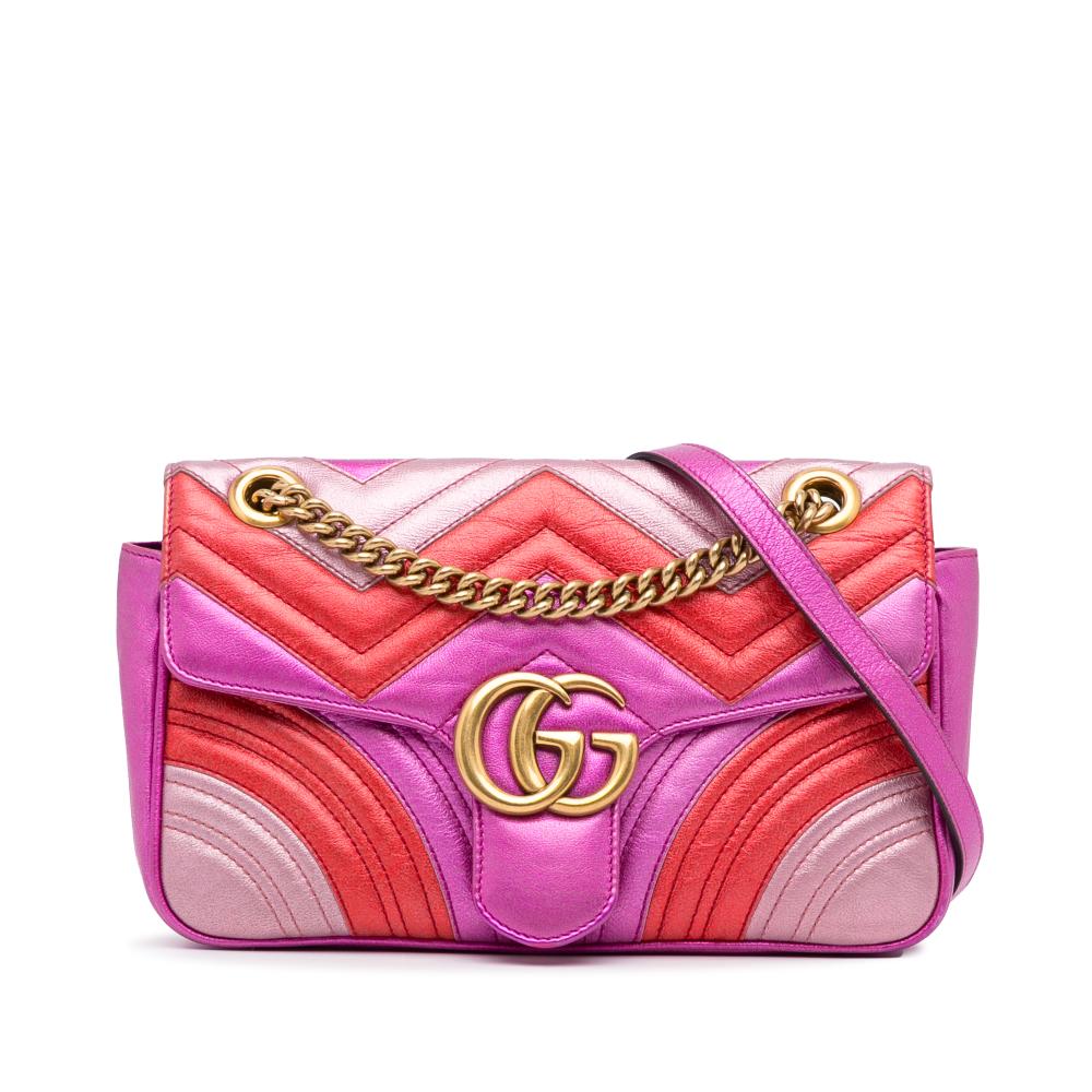 Gucci AB Gucci Pink Calf Leather Small GG Marmont Matelasse Crossbody Bag Italy