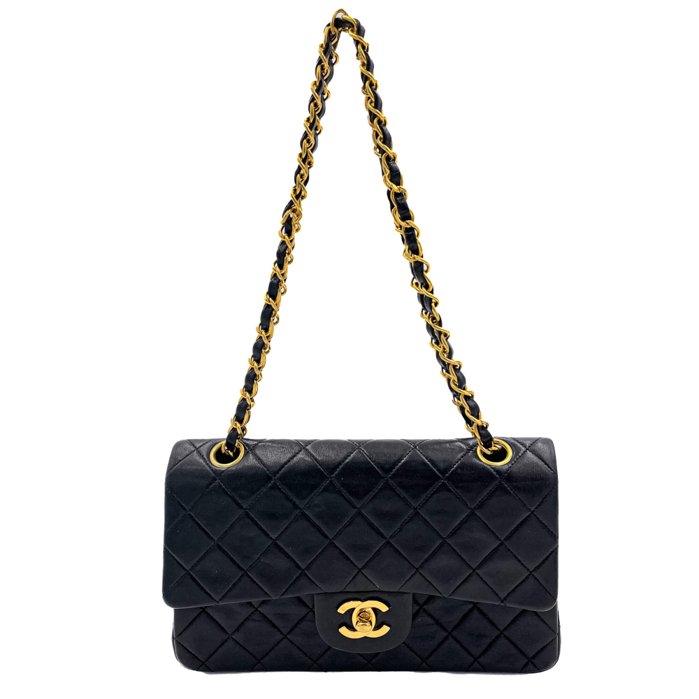 Chanel Classic Double Flap Chain Bag Black Leather Small