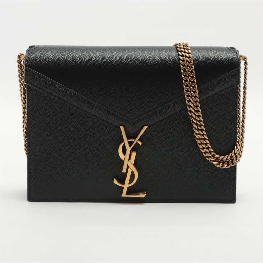 Saint Laurent Cassandra Medium Leather Chain Black Envelope Bag