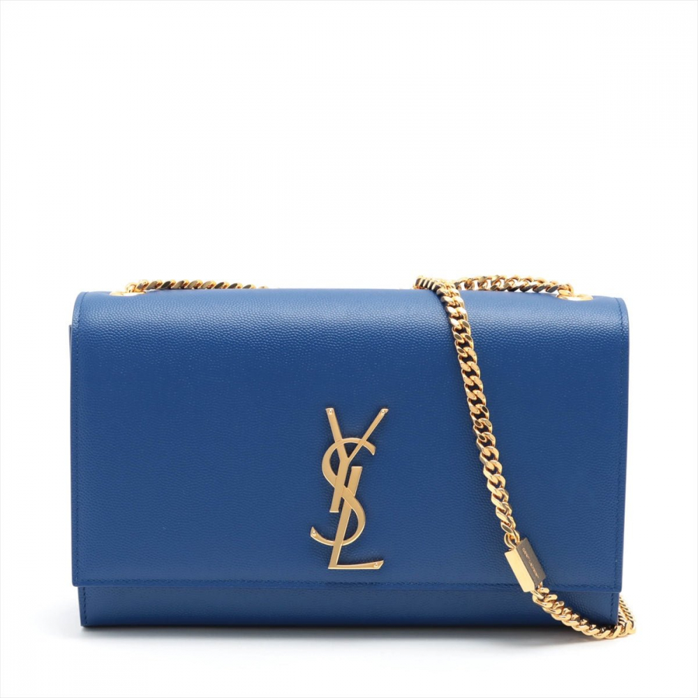 Saint Laurent Kate Medium Grain de Poudre Leather Blue 2-Way Flap Bag