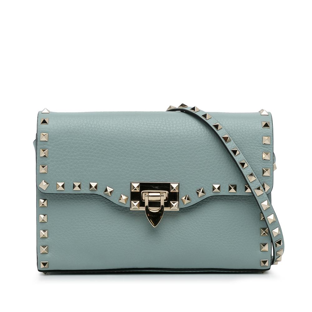 Valentino AB Valentino Blue Calf Leather Rockstud Flap Crossbody Italy