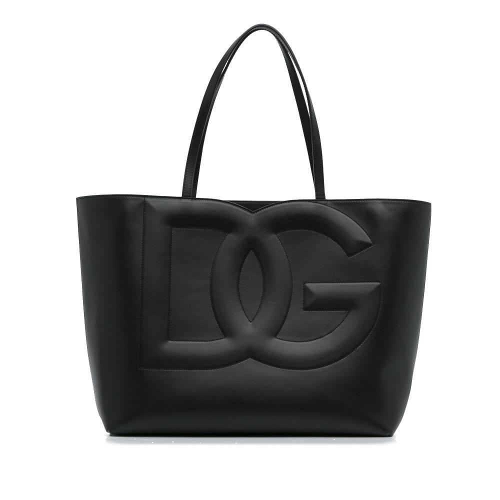 Dolce&Gabbana AB Dolce&Gabbana Black Calf Leather DG Logo Shopping Tote Italy