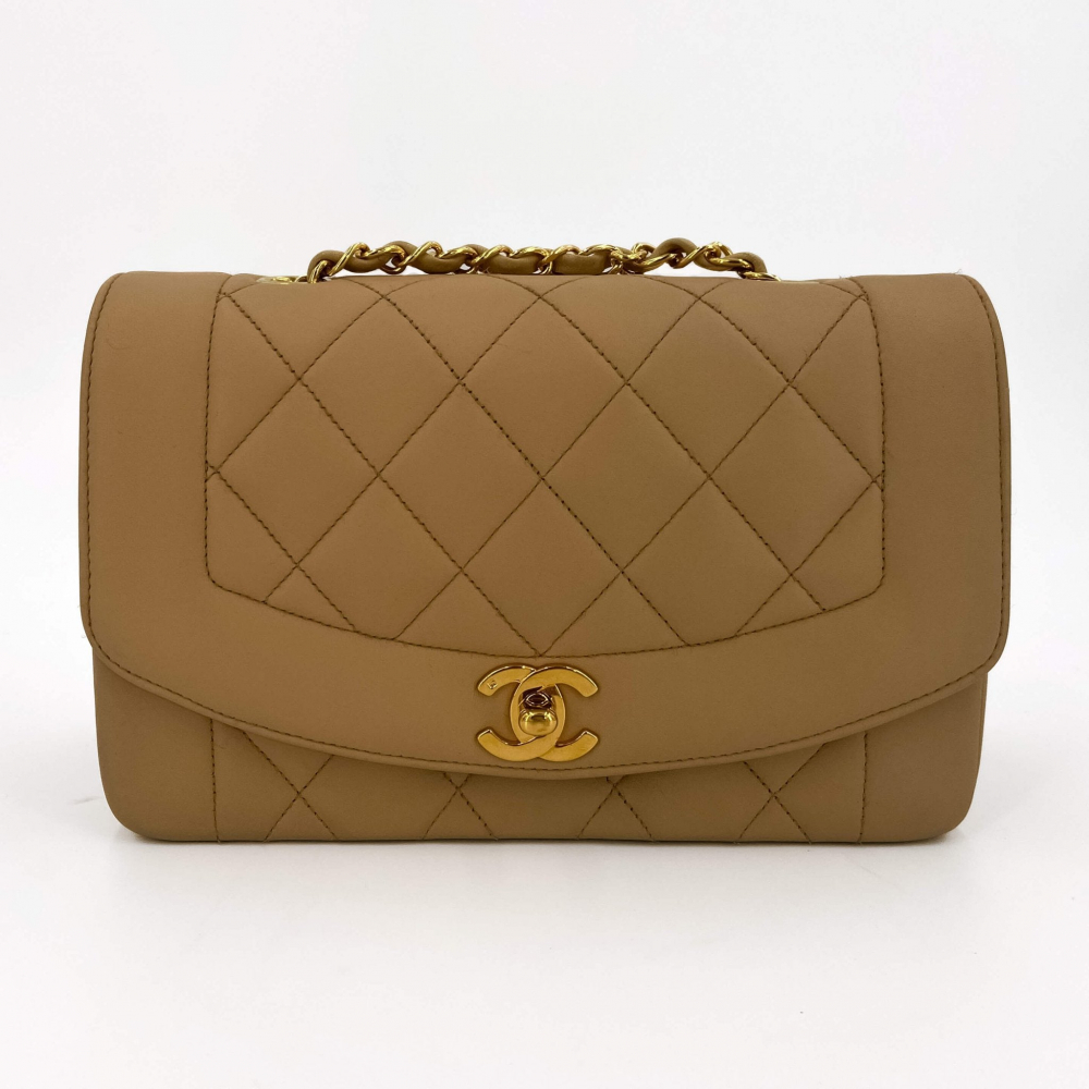 Chanel Diana Small Lambskin Leather Flap Bag Beige