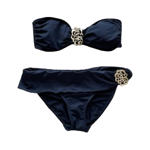 Trina Turk Bond girl style!  Black bikini with gold accents