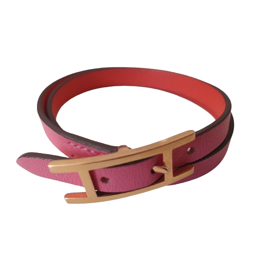 Hermès Leather bracelet 2tour pink