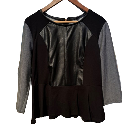 River Island 3/4 sleeve peplum top with faux leather