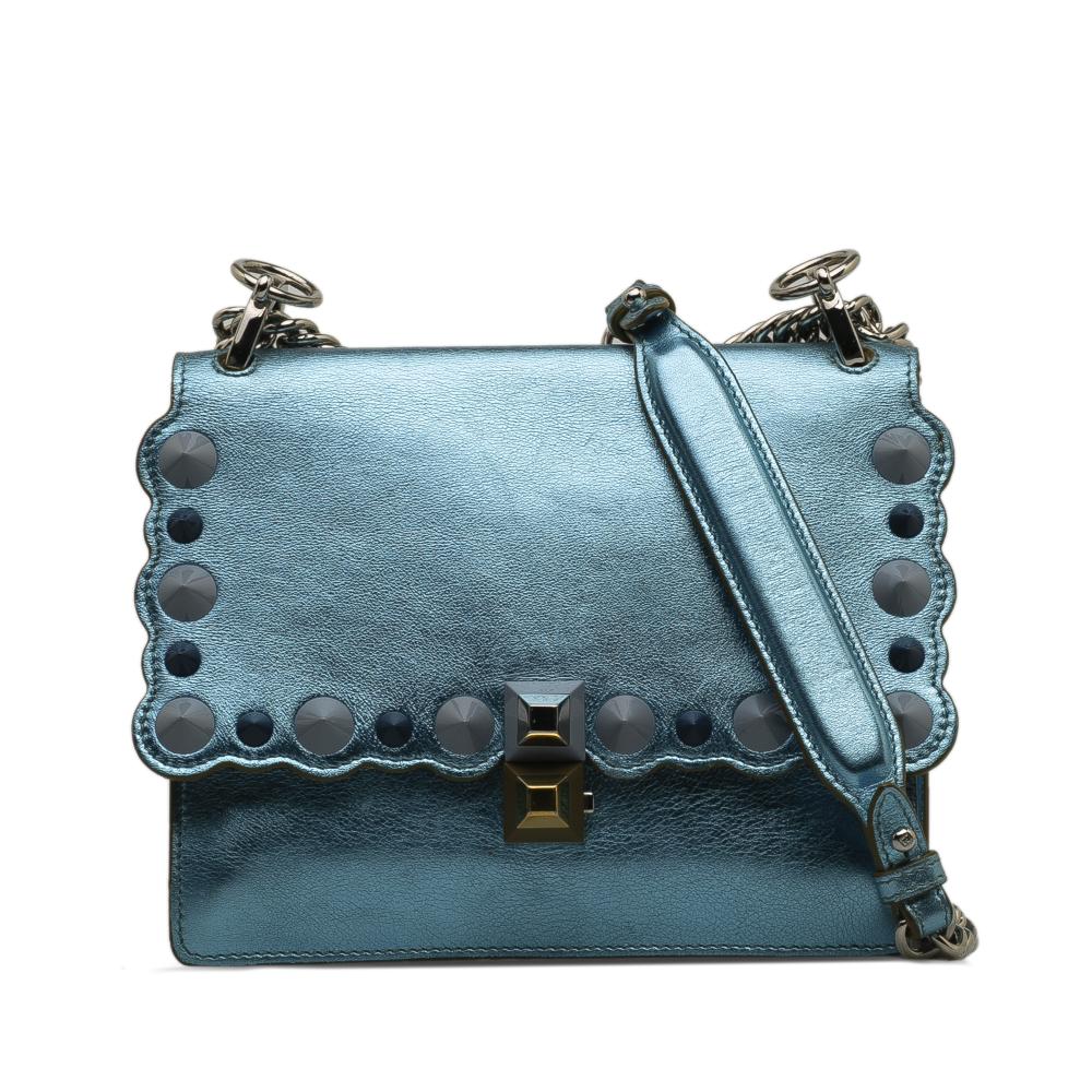 Fendi B Fendi Blue Calf Leather Studded Scalloped Kan I Crossbody Italy