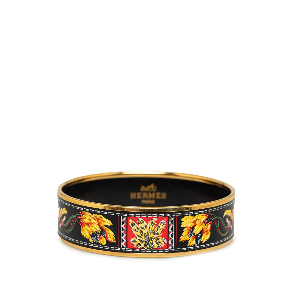 Hermès AB Hermès Black with Gold Enamel Metal Wide Bangle Austria