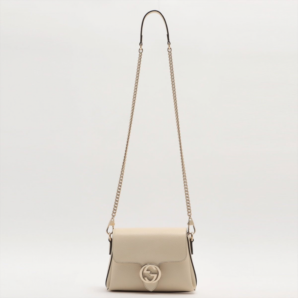 Gucci Interlocking GG Leather Chain Shoulder Bag Beige