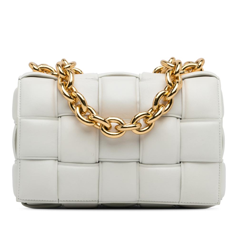 Bottega Veneta B Bottega Veneta White Calf Leather skin Intrecciato Padded Chain Cassette Satchel Italy