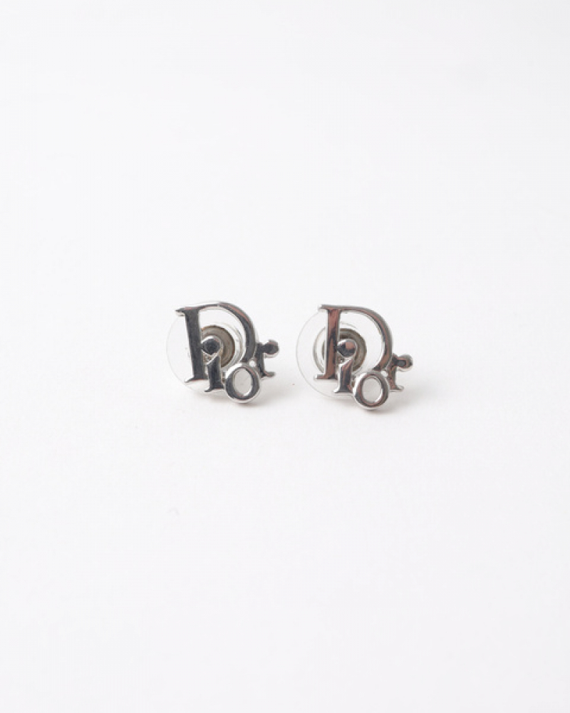 Christian Dior Logo Silver-toned Earrings