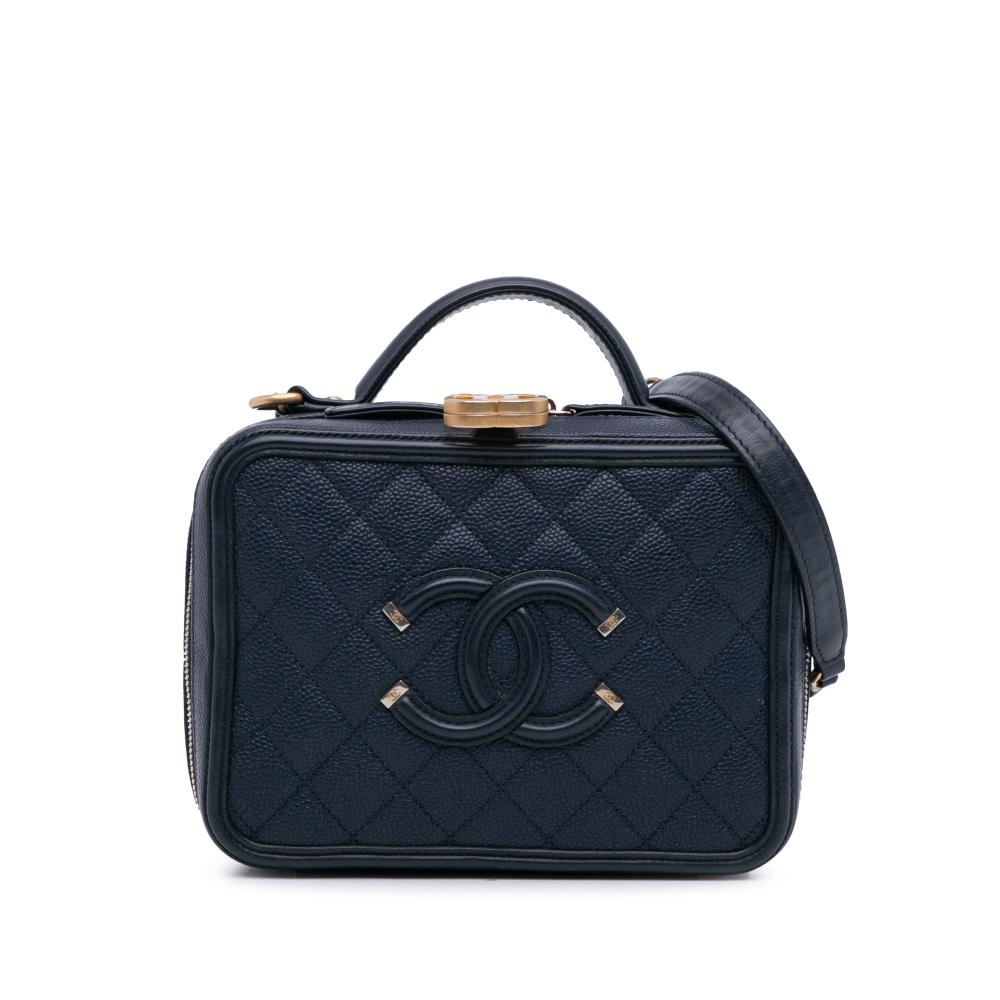 Chanel B Chanel Blue Dark Blue Caviar Leather Leather Small Caviar Filigree Vanity Case Italy