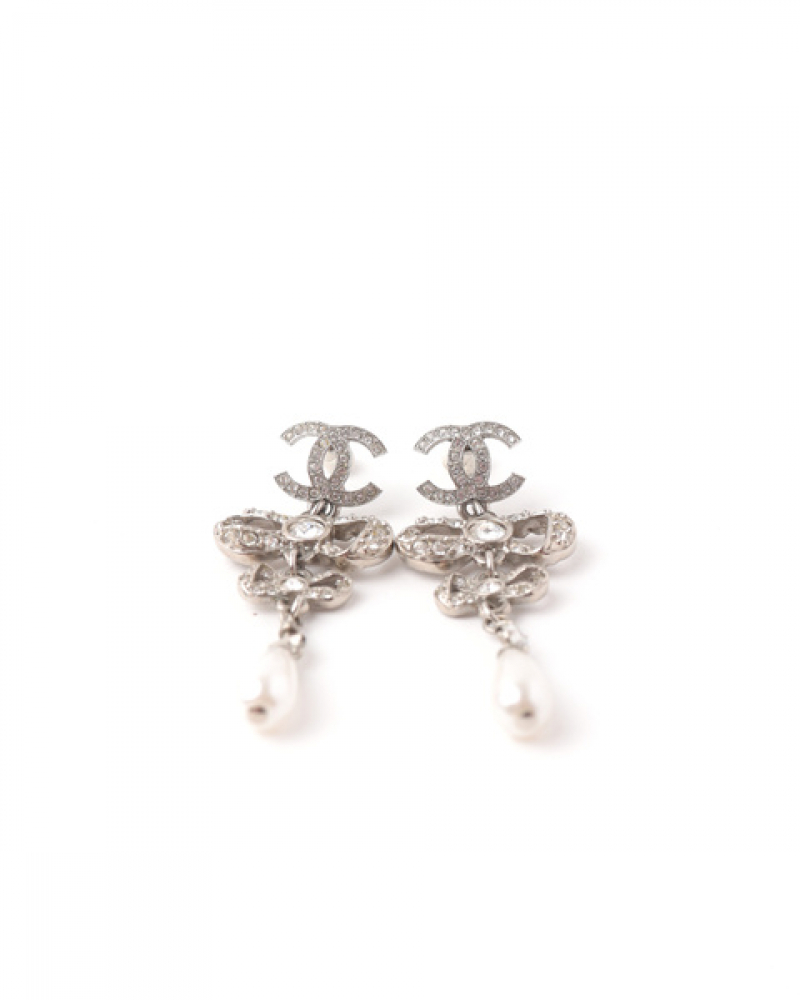 Chanel CC Rhinestone and Faux Pearl Drop Earrings