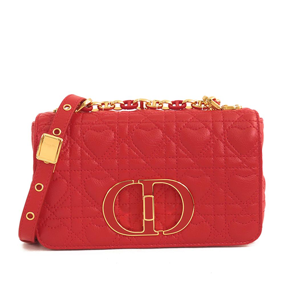 Christian Dior B Dior Red Calf Leather Small Dioramour Cannage Caro Italy