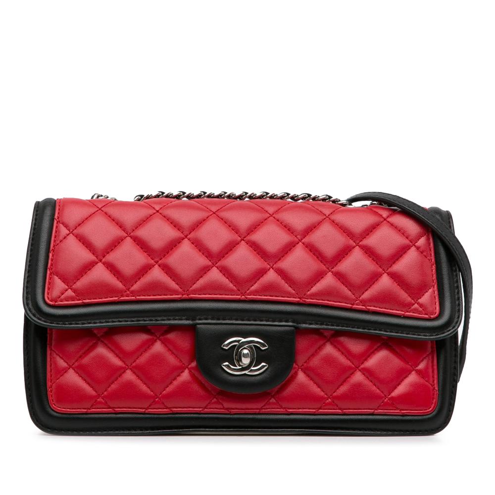 Chanel B Chanel Red with Black Lambskin Leather Leather Medium Lambskin Graphic Flap Italy