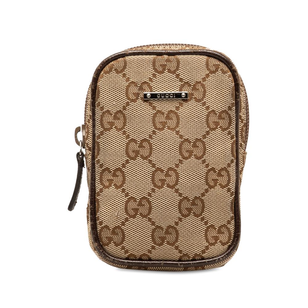 Gucci B Gucci Brown Beige Canvas Fabric GG Cigarette Case Italy