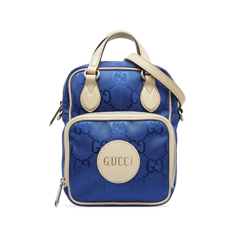 Gucci AB Gucci Blue with White Nylon Fabric GG Off The Grid Satchel Italy