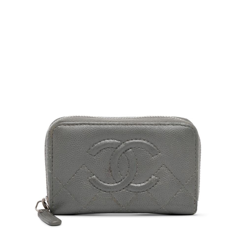 Chanel B Chanel Gray Caviar Leather Leather CC Caviar Zip Coin Pouch Italy