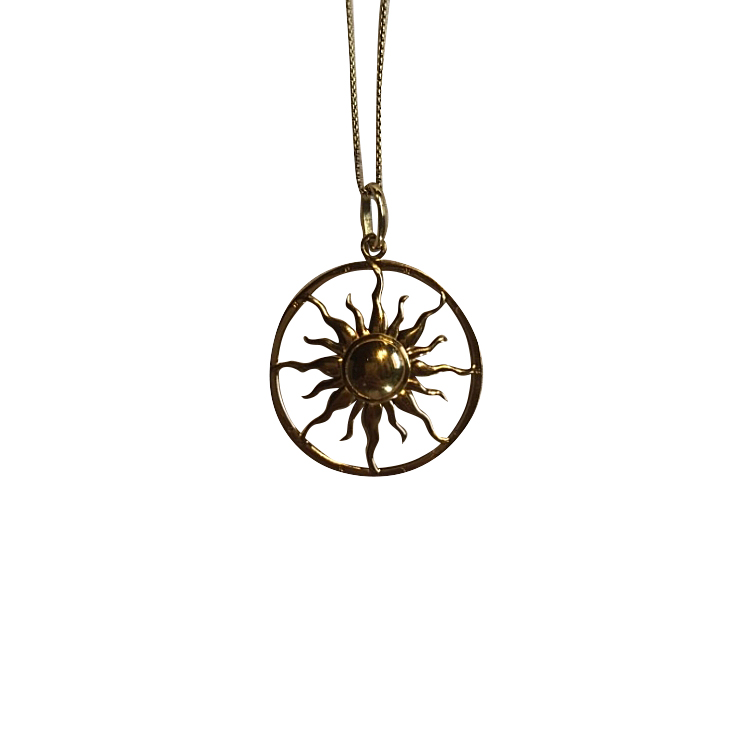 Thomas Sabo Pendentif soleil plaqué or jaune & chaîne Belcher ronde 90cm