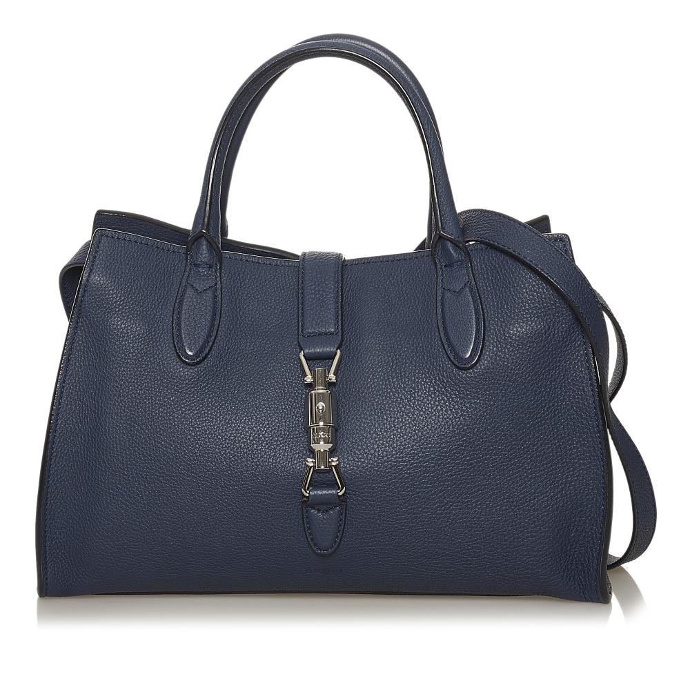 Gucci B Gucci Blue Navy Calf Leather Medium New Jackie Satchel Italy