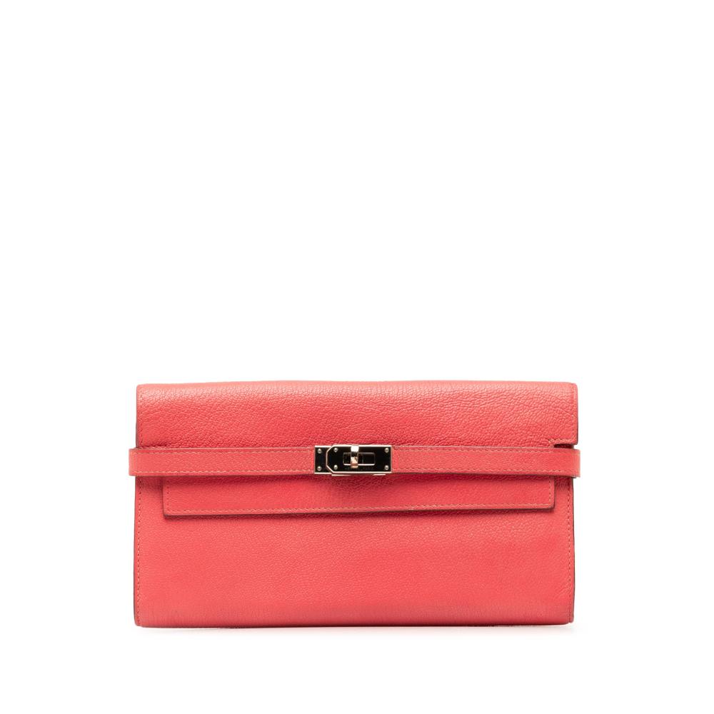 Hermès B Hermès Pink Calf Leather Chevre Classic Kelly Wallet France