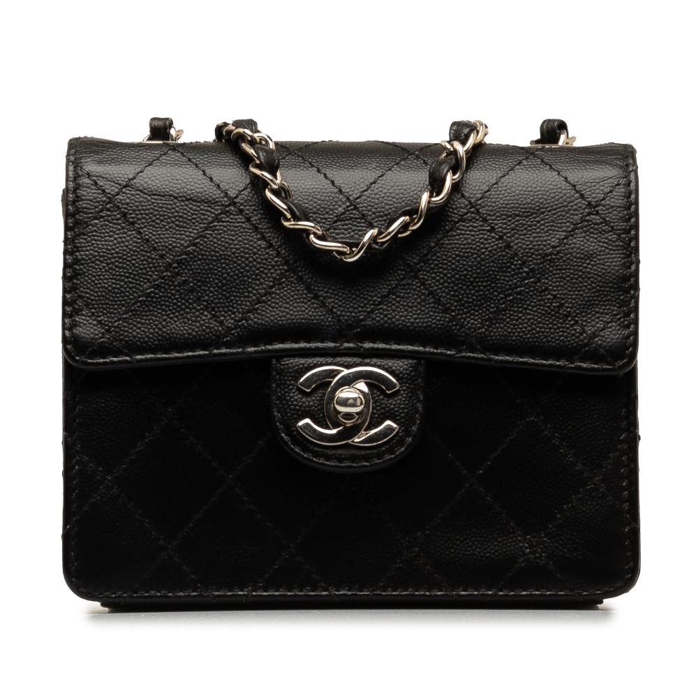 Chanel B Chanel Black Caviar Leather Leather Mini Square Classic Quilted Caviar Flap France