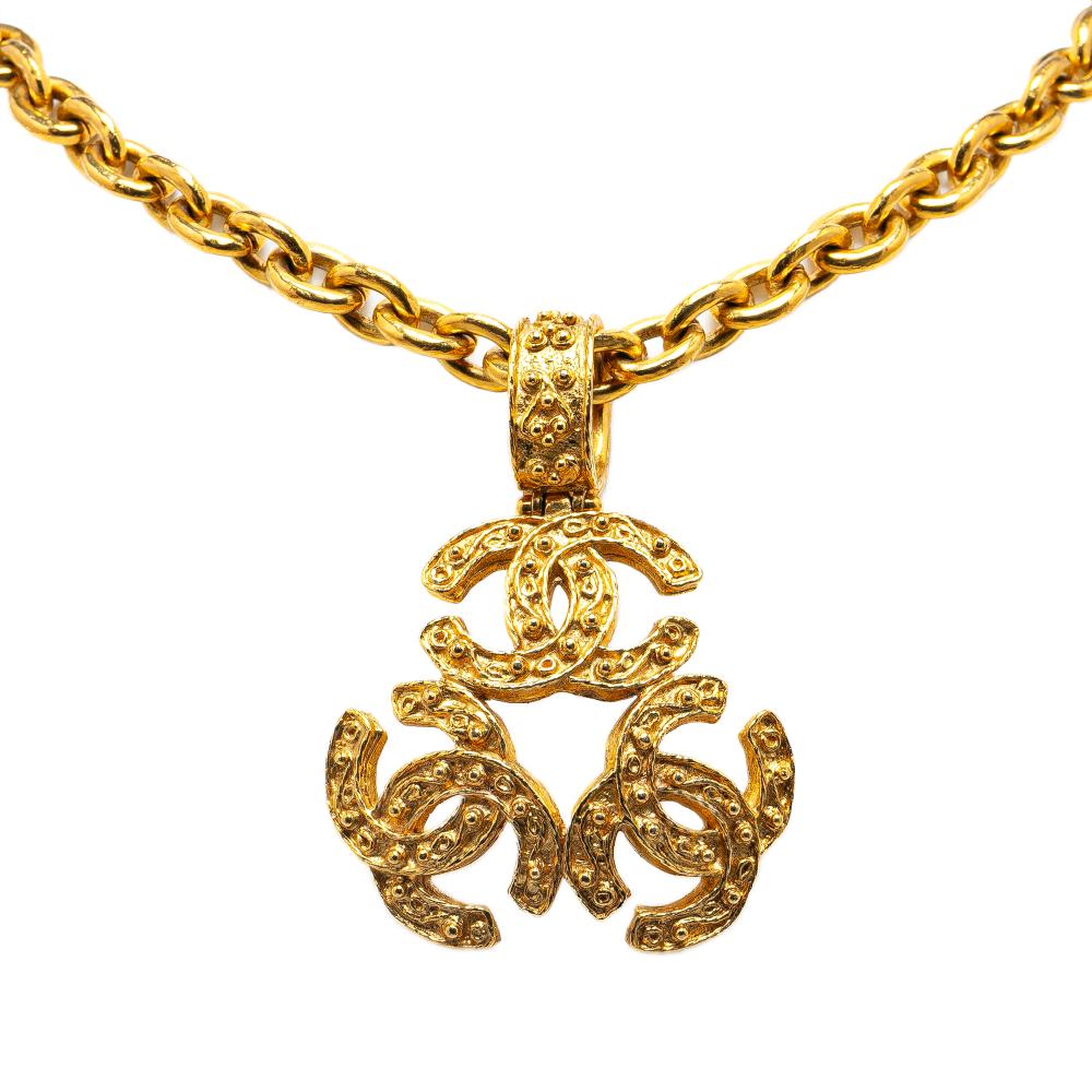 Chanel AB Chanel Gold Gold Plated Metal Triple CC Pendant Necklace France