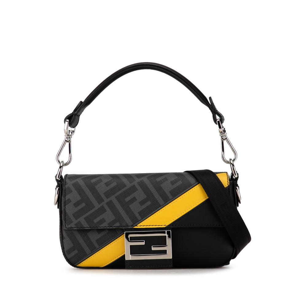 Fendi B Fendi Black with Gray Coated Canvas Fabric Zucca 1974 Diagonal Convertible Baguette Italy