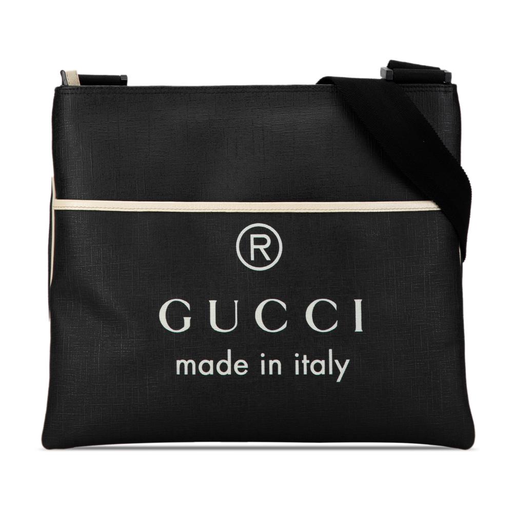 Gucci AB Gucci Black Coated Canvas Fabric Trademark Logo Crossbody Italy