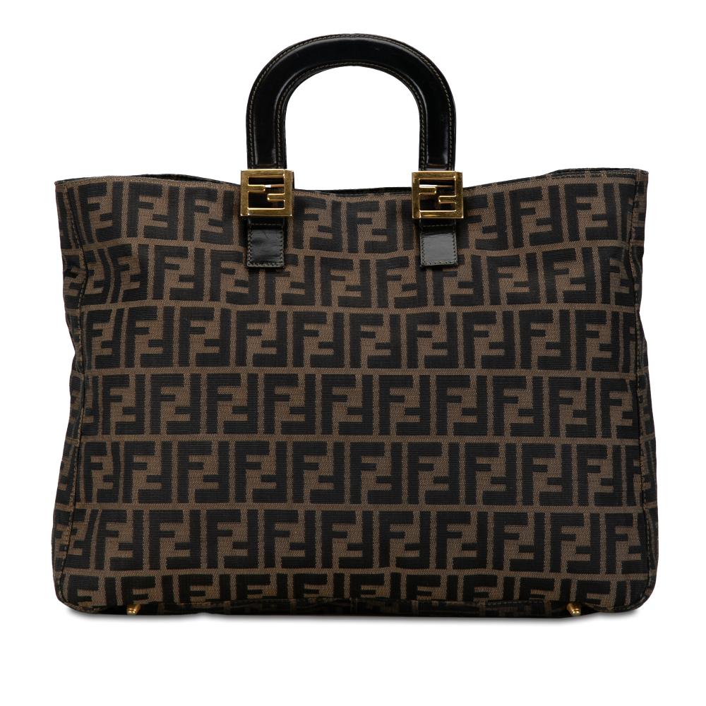 Fendi AB Fendi Brown Canvas Fabric Large Zucca Twins Tote Italy