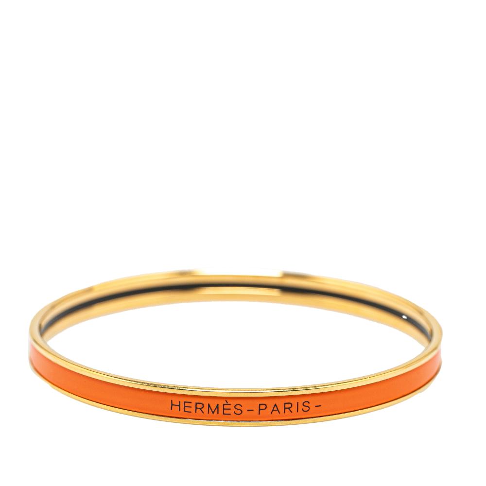 Hermès AB Hermès Orange with Gold Enamel Other Extra Narrow Uni Bangle 70 France