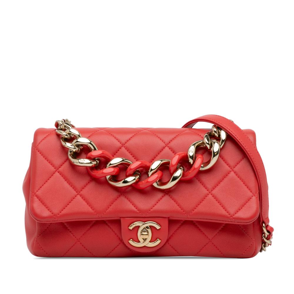 Chanel AB Chanel Red Lambskin Leather Leather Small Lambskin Elegant Chain Single Flap Italy