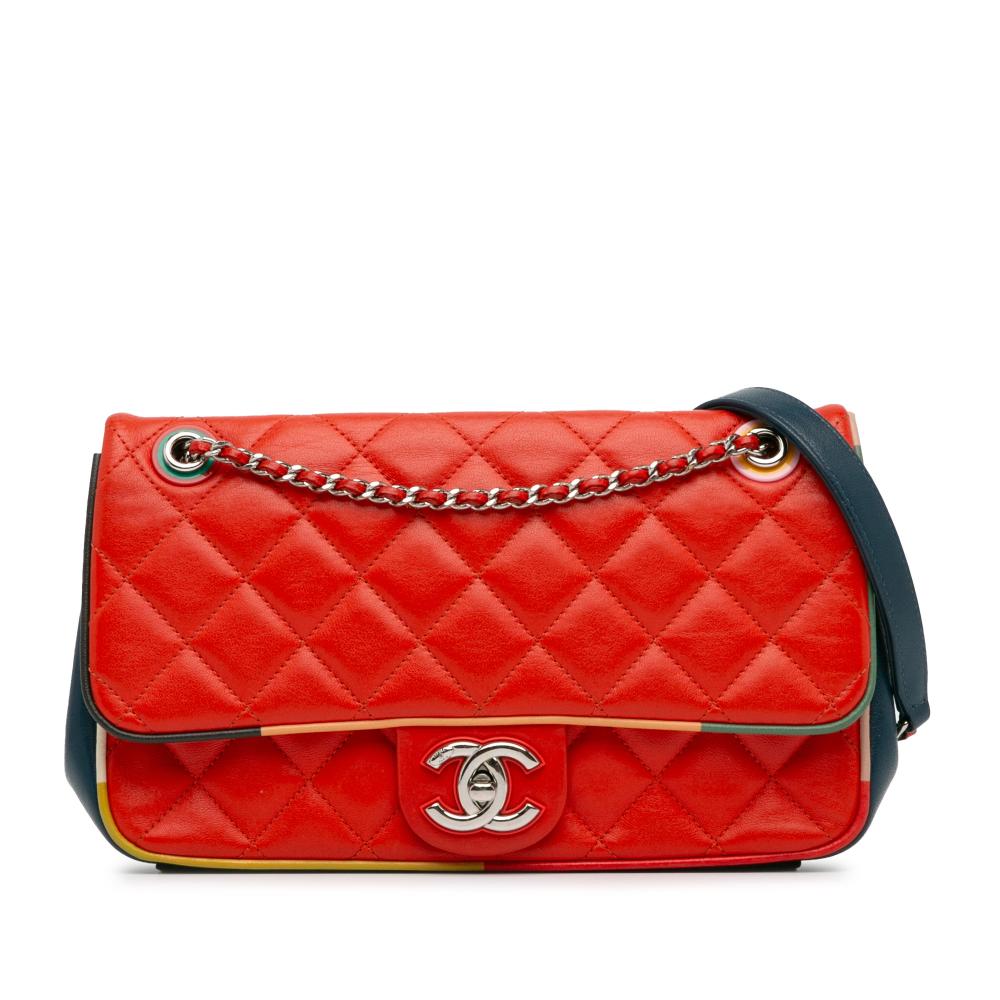 Chanel B Chanel Red Lambskin Leather Leather Medium Quilted Lambskin Cuba Color Flap Italy