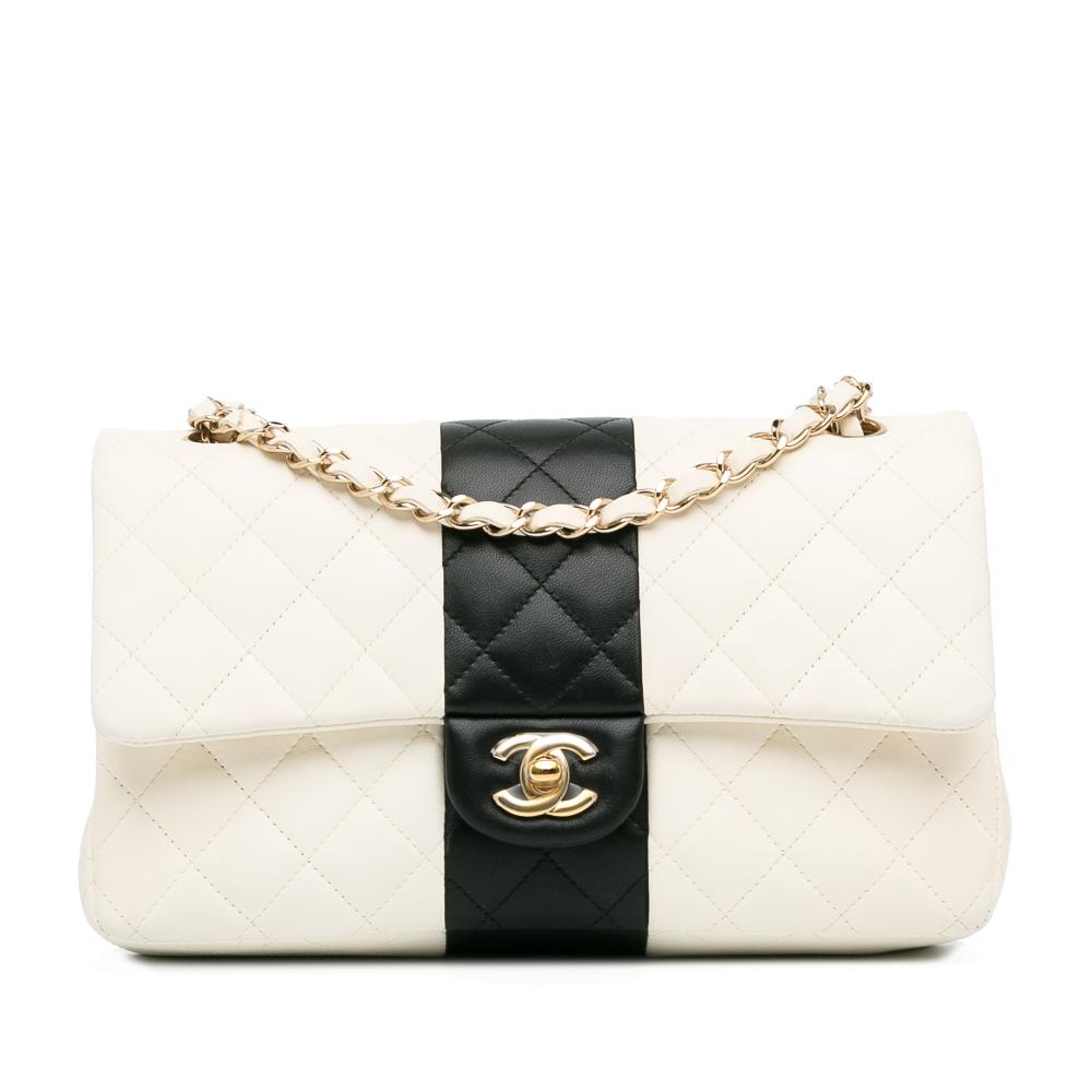 Chanel AB Chanel White Lambskin Leather Leather Medium Bi-Stripe Classic Lambskin Double Flap France